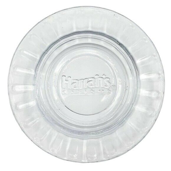 Vintage Harrah's Casino Ashtray Hotel Motel Embossed Logo Clear Glass 4.5" Round - Picture 1 of 6